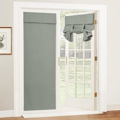 RYB HOME Blackout French Door Curtain - Privacy Thermal Insulated Window Shades for Patio Kitchen Front Entry Back Door Glass Window, Self Adhesive No Drill, 1 Panel, 26" W x 69" L, Sage Green