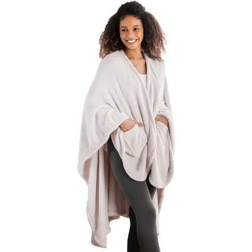 Berkshire Blanket Primalush™ Wearable Blanket,Cozy Loungewear Pocketed Plush Cape Wrap for Adults & Teens(Moonbeam,One Size 58"X64")