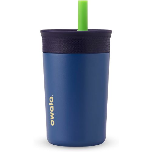 Owala Kids Insulation Stainless Steel Tumbler with Spill Resistant Flexible Straw, Easy to Clean, Kids Water Bottle, Great for Travel, Dishwasher Safe, 12 Oz, Navy and Blue (Home Base)