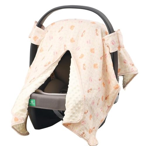 2-in-1 Baby Car Seat Cover & Canopy | Mom Nursing Cover, Easy Install Shield | Multi-Purpose for Winter Warmth & Summer Shade (Yellow Little Flower)
