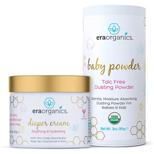 Organic Baby Powder & Diaper Rash Cream– USDA Organic Talc-Free Powder & Zinc Oxide Diaper Cream to Help Soothe, Moisturize & Protect Delicate Skin