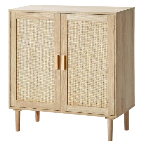 VEVOR Sideboard Cabinet, Buffet Cabinet with 2 Magnetic Doors and Adjustable Shelves, Sideboard Buffet for Hallway, Entryway, Living Room, or Kitchen, Natural