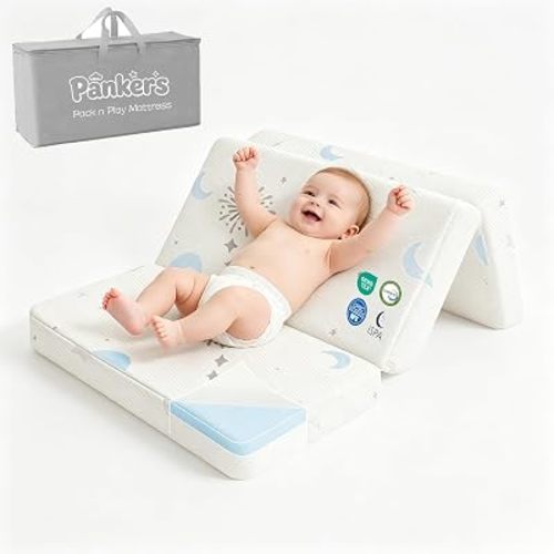 PanKers Trifold Pack and Play Mattress,38"x26" Dual Sided High Density Memory Foam Pack N Play Mattresses, Baby Mattress for Pack N Play Plen with Breathable Washable Cover