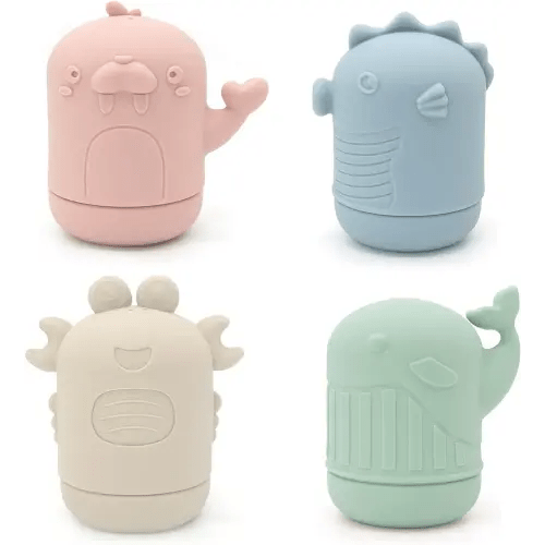 Ginbear Silicone Baby Bath Toys, Non-Toxic Mold Free Infant Squirty Bathtub Toys for Toddlers 6 Months+, Pack of 4 (Marine)
