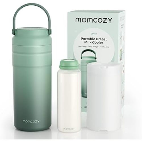 Momcozy Enfriador portátil de leche materna para viajes, contenedor de botellas de almacenamiento de leche materna sin hielo las 24 horas, congelador pequeño a prueba de fugas de 12 onzas, regalo