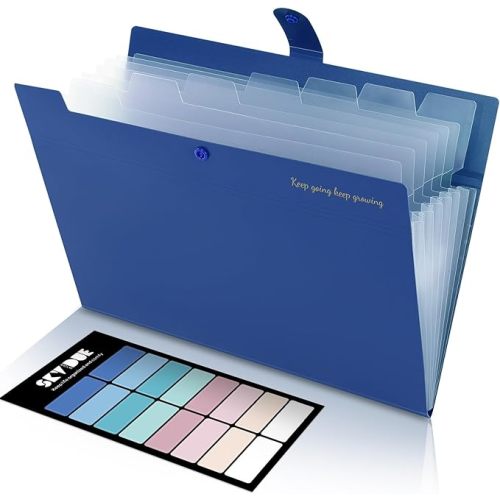 SKYDUE Accordion File Organizer, Expanding File Folder with 8 Pockets, Expandable Document Paper Receipt Organizer, Letter/A4 Size Filing Folder School Office Supplies Blue