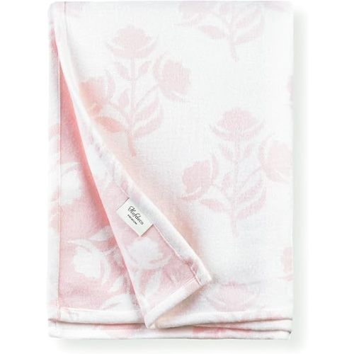 Hofdeco Premium Grandmillennial Decorative Throw Blanket 50"x70" for Patio Couch Sofa Blush Pink Woven Flowers