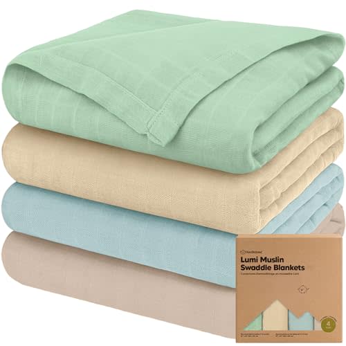 4-Pack Muslin Swaddle Blankets for Boys, Girls - Organic Baby Swaddles for Newborns, Soft & Breathable Receiving Baby Blankets for Girl, Boy, Neutral, Newborn Essentials Gift (Mirage)