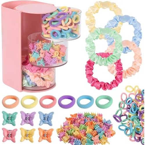 Hair Accessories Organizer with 100 Baby Ties 50 Clips 10 Satin Hair Ties