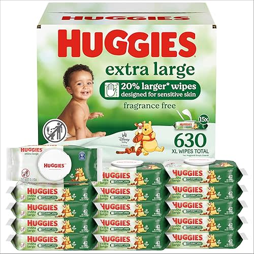 Huggies Extra Large Baby Wipes, Unscented, 15 Flip-Top Packs, 630 XL Wipes Total, Packaging May Vary (Pack of 3)