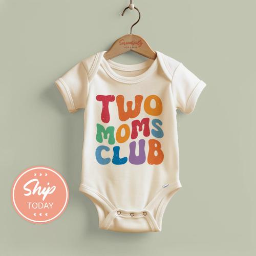 Two Moms Club Groovy Onesies® Brand, Two Moms Bodysuit, Pride Baby Outfit, LGBT Baby Clothes, (KA-PRI20)