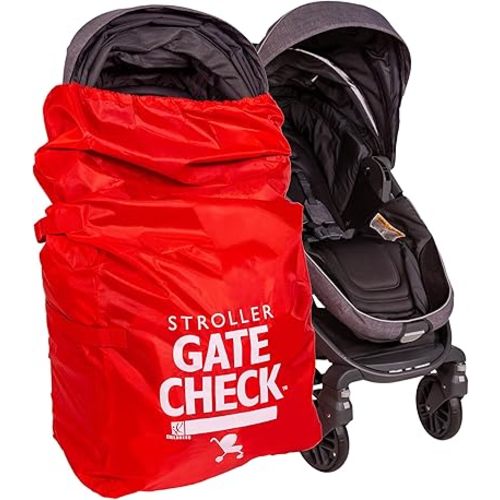 J.L. Childress Gate Check Bag for Single & Some Double Strollers - Travel Bag for Airplane, Fits Most Standard Baby Strollers, Airport Accessories for Gate Check, Flying Essentials - Red