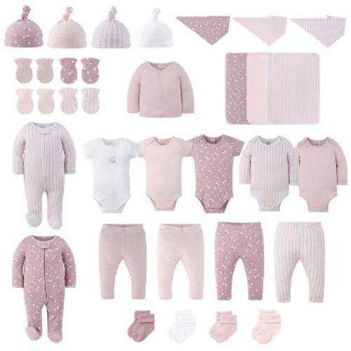 The Peanutshell Layette Gift Set for Baby Girls, Mauve Morning, 30 Piece