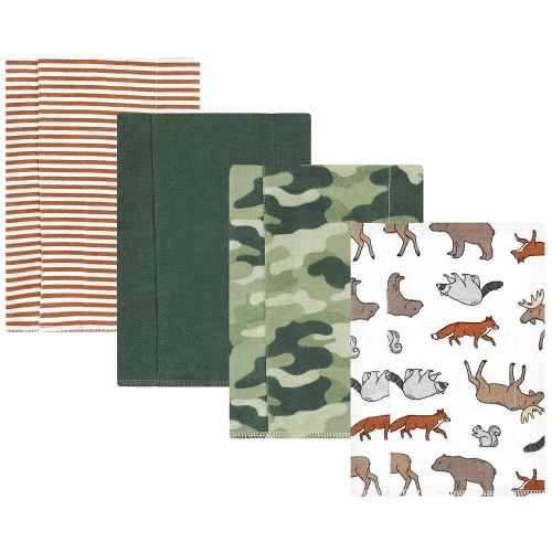 Hudson Baby Unisex Baby Cotton Flannel Burp Cloths, Animal Adventure 4 Pack, One Size
