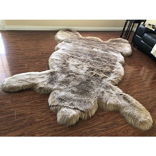 LAMBZY Faux Sheepskin Hypoallergenic,Super Soft Faux Bear Skin Silky Shag Rug (3'x5', Camel)