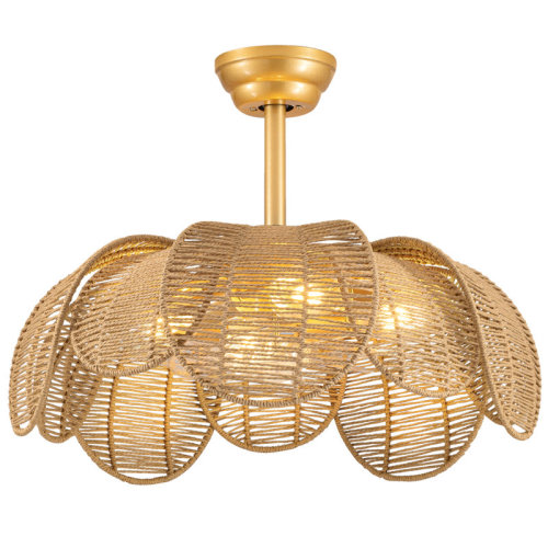 Dakota Fields Rattan fandelier Ceiling Fans with Lights, Fandelier Chandelier Ceiling Fan and Remote,Boho,Flush Mount,Low Profile,for Bedroom,Living Room & Reviews | Wayfair