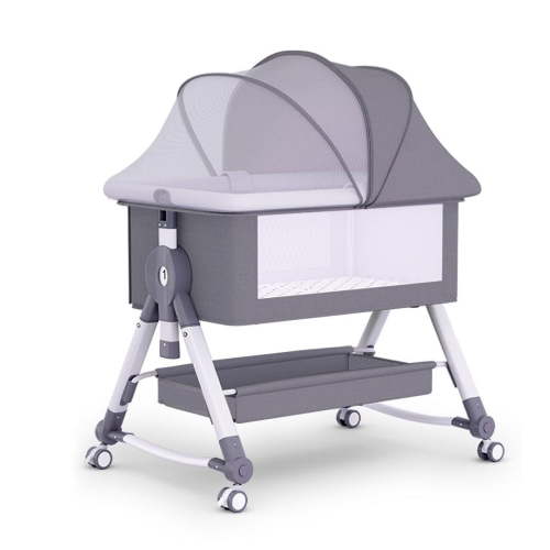 MINGYI 3 in 1 Baby Bassinet & Bedside Sleeper, Adjustable Heights Foldable Baby Crib with mosquito net, for Newborns and infants 0-24 months (Gray)