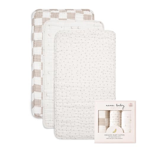 Nana Baby Burp Cloths 100% Organic Cotton, Oversized & Hypoallergenic, 8-Layer Muslin, Machine Washable, Neutral Unisex Colors, Gentle on Sensitive Skin, Set of 3 (Beige)
