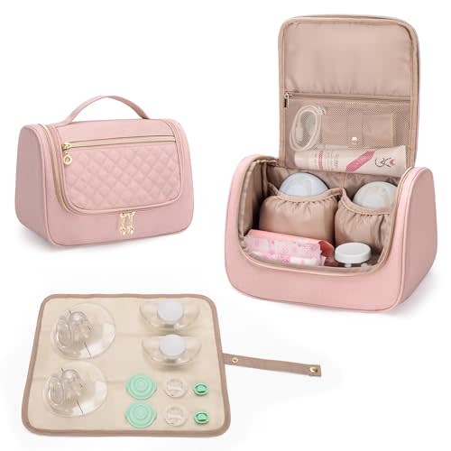 LUXJA Wearable Breast Pump Bag (with a Waterproof Mat) Compatible with Momcozy, Willow and Elvie Breast Pump, Carrying Case for Wearable Breast Pump and Extra Parts (Patent Pending), Pink