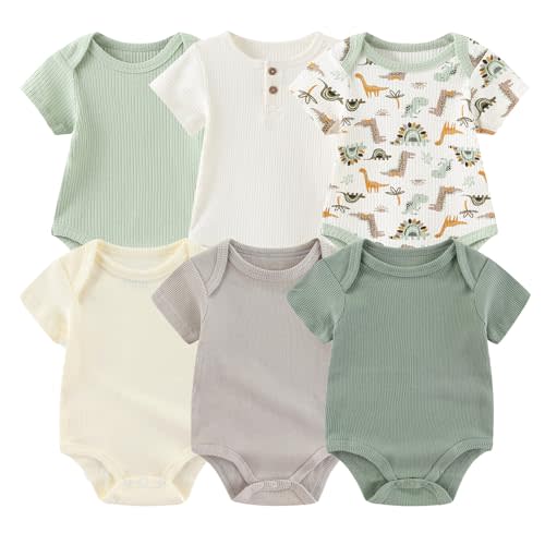 Newborn Baby Boy Girl Short Sleeve Bodysuits Cotton One-Piece Baby Clothes 6-Pack