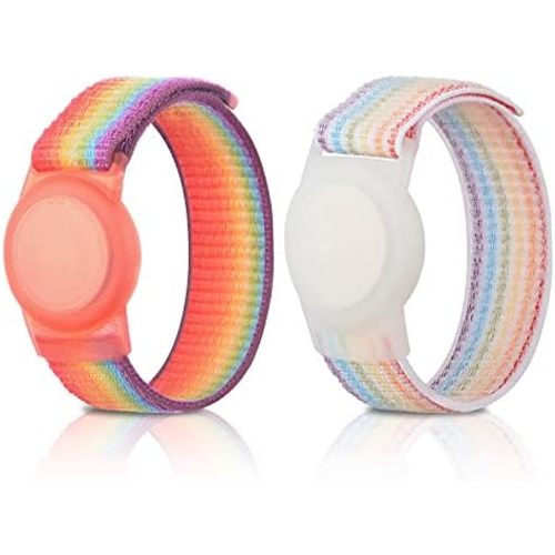 2 Pack Kids Wristband for AirTag, Nylon Watch Band GPS Tracker Holder Protective Case Compatible with Apple Air Tag, Adjustable Anti-lost Bracelet for Toddler Baby Children Elders