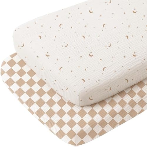 Konssy 2 Pack Muslin Bassinet Sheets for Baby Girls Boys, 33"x21"