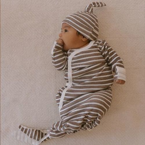 Makemake Organics Organic Baby Knotted Sleep Gown - Brown Stripe