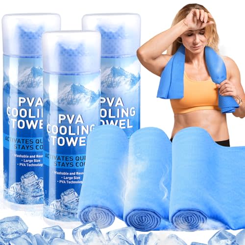 Peryiter 3 Packs PVA Cooling Towel Reusable Instant Cooling Neck Towel Breathable Soft Long Lasting Ice Sports Supplies for Running Hiking Swimming Golf (Dark Blue)