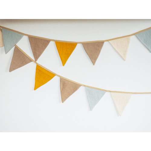 Pastel Bunting Banner fabric linen Pennant Garland Mustard Beige String Banner Flags