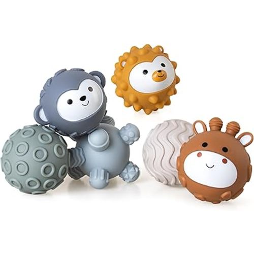 Baby Soft Textured Multi Soft Ball Gift Sets,Sensory Balls for Toddlers 06-18 Months,Cute Animal Shapes Sensory Ball for Babies,Montessori Toys for Babies 6-18 Months 6 Pack(Standard Edition)