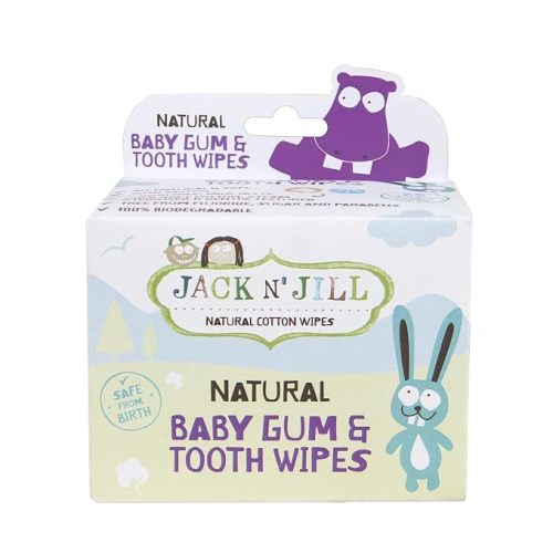 Jack N' Jill Baby Gum & Tooth Natural Cotton Wipes - Baby Mouth Wipes for Teeth, Tongue, & Gums, Contains Only Water & Xylitol, Free from Fluoride & Sugar - 25 Count, Individually Wrapped