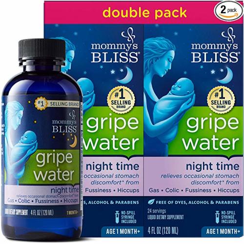 Mommy's Bliss Gripe Water Night Time Double Pack, Relieves Occasional Stomach Discomfort From Gas, Colic &re Hiccups, Gentle and Safe, Made for Infants Age 1 Month+, 2 pack (Total 8 Fl Oz)