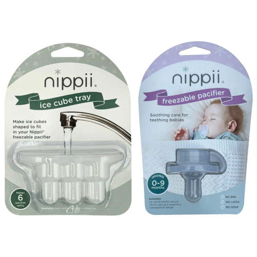Nippii Silicone Freezable Teether Pacifier, BPA-Free Baby Gum Relief, 0-9mo, 2pc