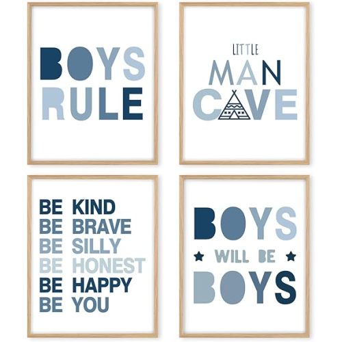 Boat Wades Boys Room Affirmation Posters - Boho Navy Blue Poster Prints for Home Boys Room Playroom Nursery Classroom Decor (8 X 10 Inch, Unframed Set of 4)