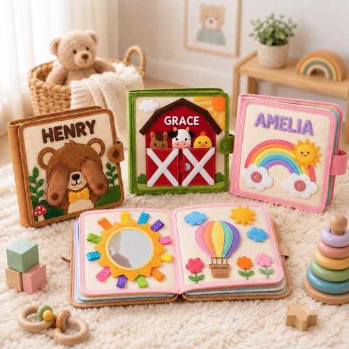 Custom Name Felt Quiet Book, Handmade Montessori Busy Book for Baby, Sensory Activity Toy, Baby Shower Gift Toddler, First Birthday Present