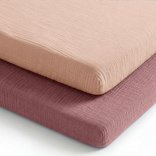 Comfy Cubs Muslin Cotton Bassinet Sheets - 100% Cotton, Universal Fit (Mauve and Blush, 2 Pack)