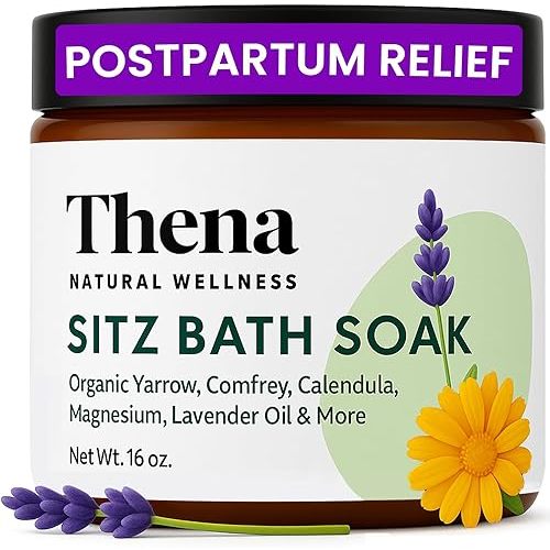 Best Organic Sitz Bath Soak Postpartum Care & Post Partum Essentials, Natural Hemorrhoid Treatment for Women & Moms with Epsom Dead Sea Salt Witch Hazel, Sitz Bath for Toilet, Thena