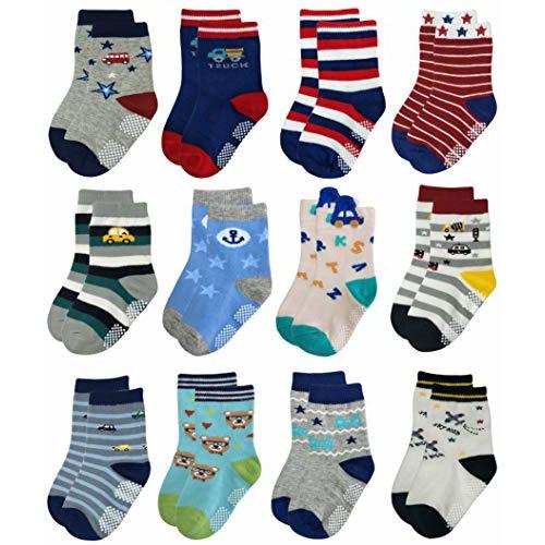 RATIVE Non Skid Anti Slip Crew Socks With Grips for Baby Infant Toddlers Kids Boys