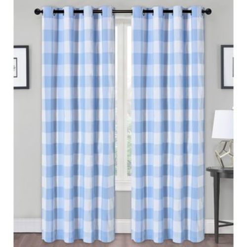 Kate Aurora Country Farmhouse Living Classic Buffalo Plaid Checkered Grommet Top Single Window Curtain Panel - 52 in. W x 84 in. L, Baby Blue
