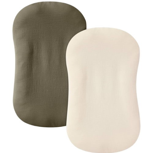 Muslin Baby Lounger Cover 2 Pack, 100% Cotton Infant Lounger Cover, Soft & Breathable Replacement Slipcover, Compatible with Snuggle Me Newborn Lounger (Dark Olive,Cream)