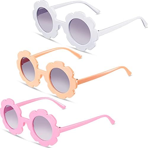 3 Pieces Kids Flower Sunglasses Toddler Girls Round Flower Glasses Baby Cute Sunglasses Outdoor Beach Colorful Eyewear