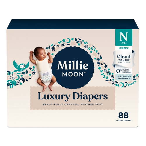 Millie Moon Luxury Diapers, Size Newborn, 88 Count (Select for More Options)