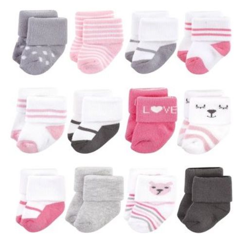 Hudson Baby Infant Girls Cotton Rich Newborn and Terry Socks, Bear Girls