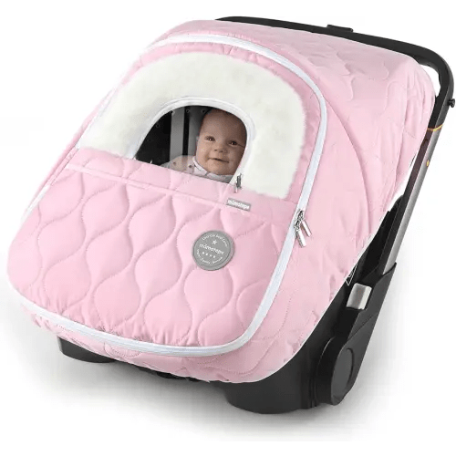Winter Baby Car Seat Cover, Waterproof, Windproof Warm Fleece Breathable with Full Zipper for Newborn Car Seat, Pink