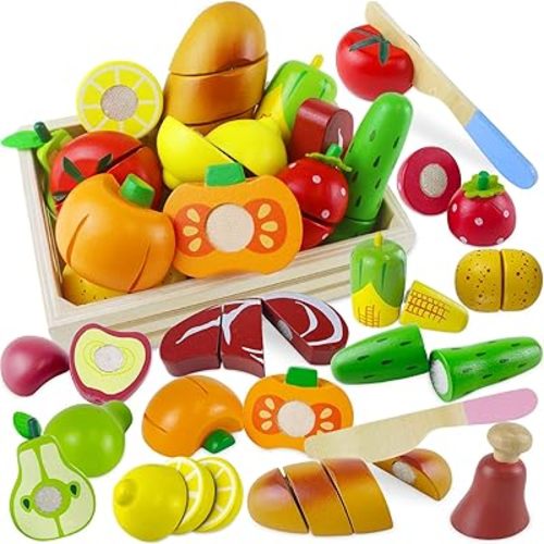Wooden Play Food Sets for Kids Toys Birthday Gift for Girl Boy
