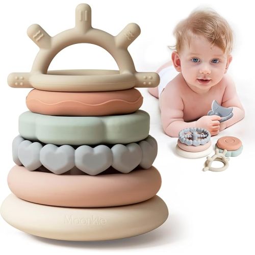 Amazon.com: Moonkie Stacks of Circles Soft Teething Toy | Educational Learning Baby Toy | Stacking Ring Toys for Babies Boy and Girl | 7 Piece Teethers Set : Toys & Games