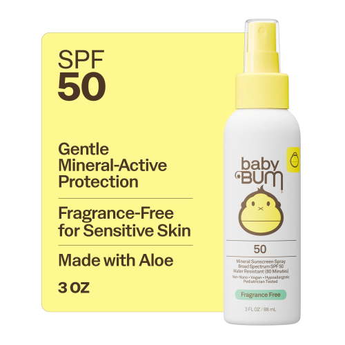 Sun Bum Baby Bum Gentle Mineral-Active Sunscreen Spray, SPF 50, Fragrance Free, 3 fl oz