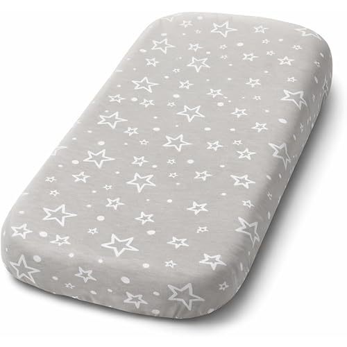 Bassinet Sheets Boys Girls– 1-Pack Soft Fitted Bassinet Sheets, Organic Cotton, Breathable & Cozy, Fits 32x16x4 Inch Rectangle, Oval & Hourglass Mattresses, Stars