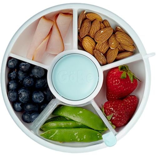 GoBe Kids Snack Spinner Bundle with Hand Strap and Sticker Sheet - Reusable Snack Container with 5 Compartment Dispenser and Lid | BPA and PVC Free | Dishwasher Safe | No Spill, Leakproof