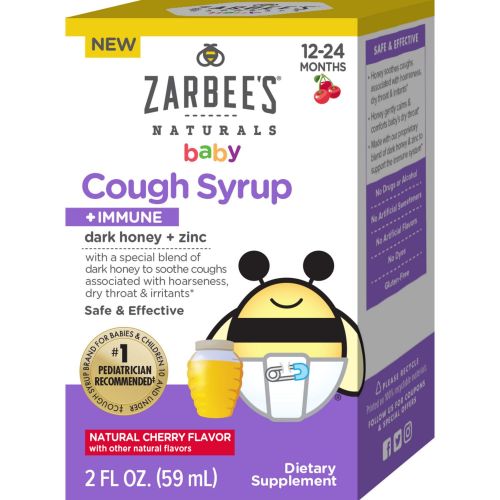 Zarbee's Naturals Baby Cough Syrup + Immune with Honey, Natural Cherry Flavor, 2 Fl Oz